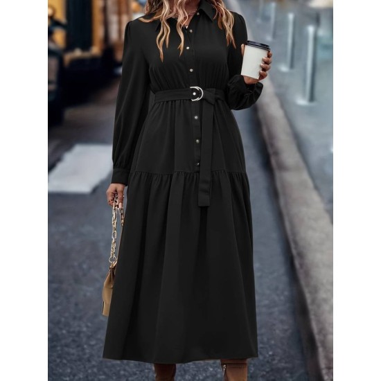 Kadın Uzun Kollu Yakalı önden Düğmeli Beli Metal Kemerli Dokuma Maksi Elbise, 32656 Kadın Uzun Kollu Yakalı önden Düğmeli Beli Metal Kemerli Dokuma Maksi Elbise, 32656