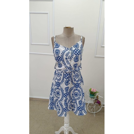 Kadın Ip Askılı V Yakalı Düğmeli Desenli Kısa Süprem Elbise , 32661 Kadın Ip Askılı V Yakalı Düğmeli Desenli Kısa Süprem Elbise , 32661