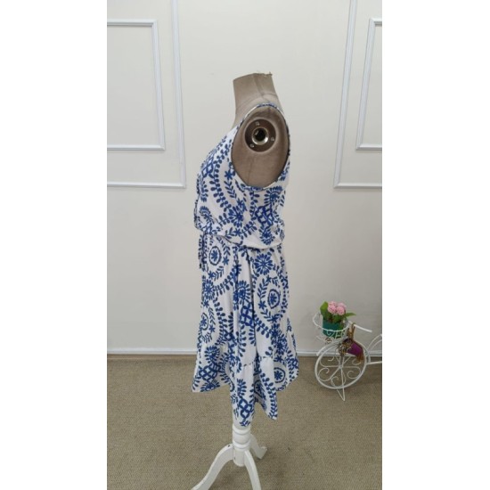 Kadın Ip Askılı V Yakalı Düğmeli Desenli Kısa Süprem Elbise , 32661 Kadın Ip Askılı V Yakalı Düğmeli Desenli Kısa Süprem Elbise , 32661