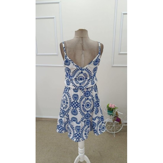 Kadın Ip Askılı V Yakalı Düğmeli Desenli Kısa Süprem Elbise , 32661 Kadın Ip Askılı V Yakalı Düğmeli Desenli Kısa Süprem Elbise , 32661