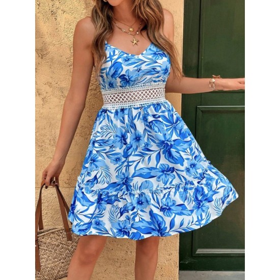 Kadın Ip Askılı V Yakalı Kısa Desenli Süprem Elbise , 32671