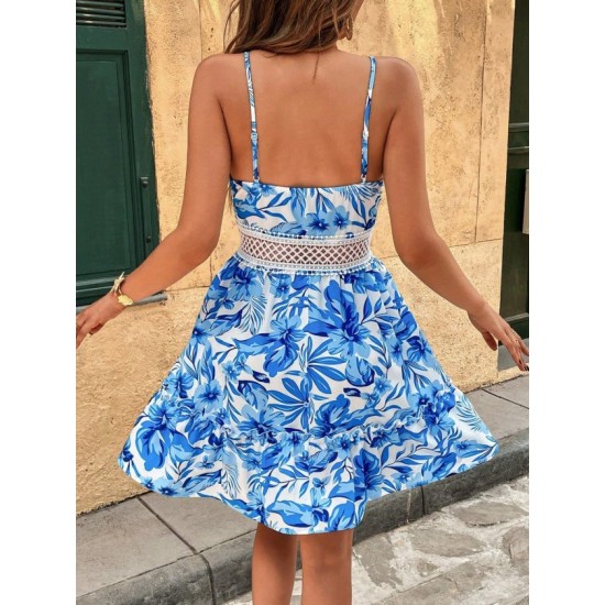 Kadın Ip Askılı V Yakalı Kısa Desenli Süprem Elbise , 32671