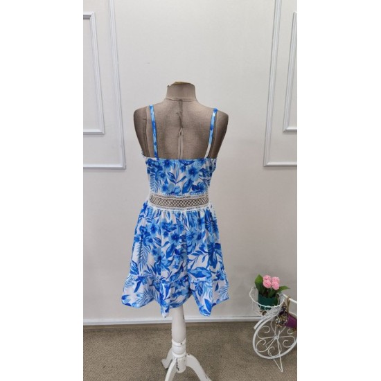 Kadın Ip Askılı V Yakalı Kısa Desenli Süprem Elbise , 32671