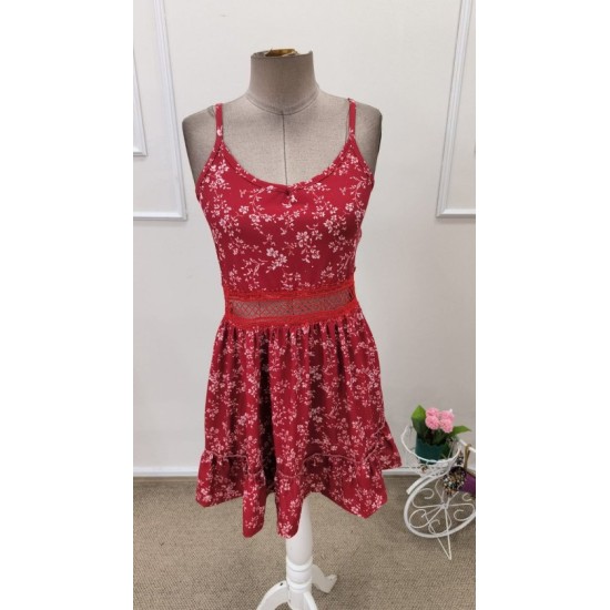 Kadın Ip Askılı V Yakalı Kısa Desenli Süprem Elbise , 32669