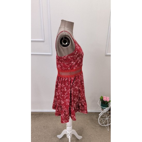 Kadın Ip Askılı V Yakalı Kısa Desenli Süprem Elbise , 32669