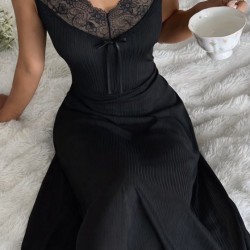 Kadın Askılı Dantel Yakalı Uzun Kalın Fitilli Kaşkorse Gecelik, 32668 Kadın Askılı Dantel Yakalı Uzun Kalın Fitilli Kaşkorse Gecelik, 32668