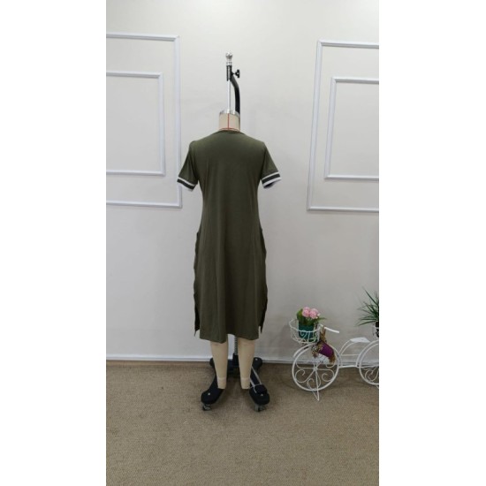 Kadın Kısa Kollu V Yaka Ve Yaka Ribana Detay Midiboy Viskon Elbise, 32677