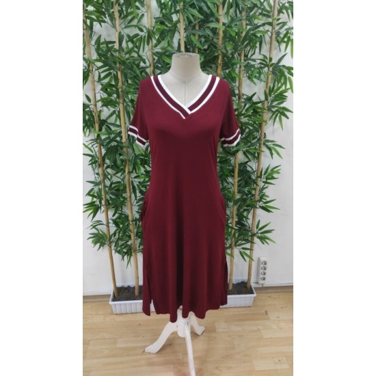 Kadın Kısa Kollu V Yaka Ve Yaka Ribana Detay Midiboy Viskon Elbise, 32675