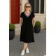 Kadın Kısa Kollu V Yaka Ribana Detay Midiboy Viskon Elbise, 32674