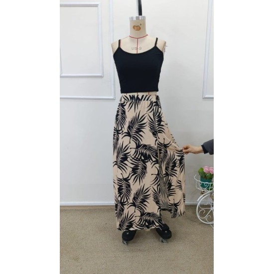 Kadın Ip Askılı Yuvarlak Yaka Kısa Viskon Bluz Ve Desenli Yırtmaçlı Süprem Etek Ikili Takım, 32682