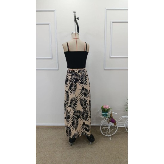 Kadın Ip Askılı Yuvarlak Yaka Kısa Viskon Bluz Ve Desenli Yırtmaçlı Süprem Etek Ikili Takım, 32682