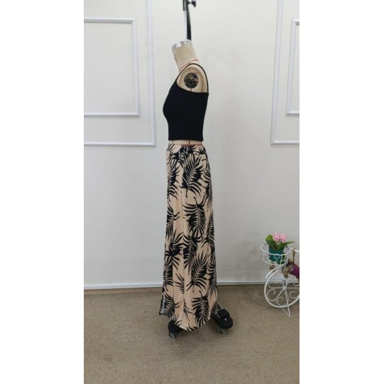 Kadın Ip Askılı Yuvarlak Yaka Kısa Viskon Bluz Ve Desenli Yırtmaçlı Süprem Etek Ikili Takım, 32682