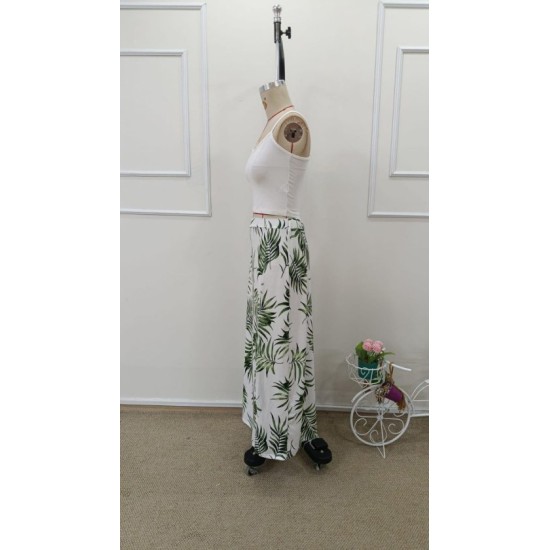 Kadın Ip Askılı Yuvarlak Yaka Kısa Viskon Bluz Ve Desenli Yırtmaçlı Süprem Etek Ikili Takım, 32679