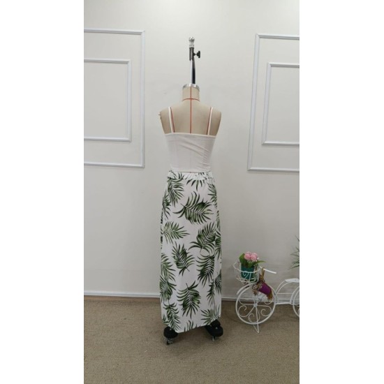 Kadın Ip Askılı Yuvarlak Yaka Kısa Viskon Bluz Ve Desenli Yırtmaçlı Süprem Etek Ikili Takım, 32679