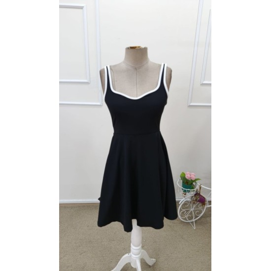 Kadın Askılı Kalp Yakalı şerit Detaylı Dalgıç Kısa Elbise , 32678