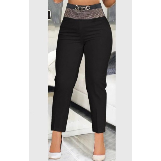 Kadın Yüksek Bel önden Taşlı Ve Tokalı Ithal Krep Pantolon , 32683