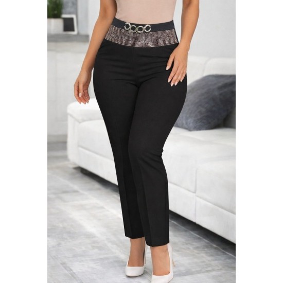 Kadın Yüksek Bel önden Taşlı Ve Tokalı Ithal Krep Pantolon , 32683