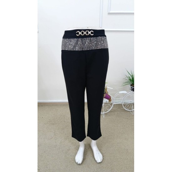 Kadın Yüksek Bel önden Taşlı Ve Tokalı Ithal Krep Pantolon , 32683