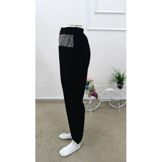 Kadın Yüksek Bel önden Taşlı Ve Tokalı Ithal Krep Pantolon , 32683