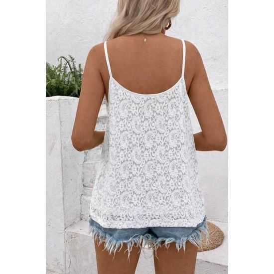 Kadın Ip Askılı V Dantel Yakalı Dantel Bluz, 32693