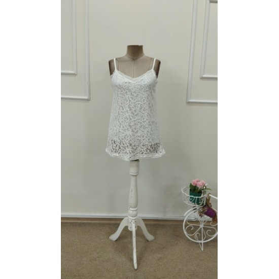 Kadın Ip Askılı V Dantel Yakalı Dantel Bluz, 32693