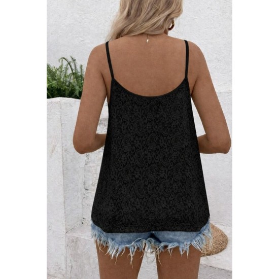 Kadın Ip Askılı V Dantel Yakalı Dantel Bluz, 32691