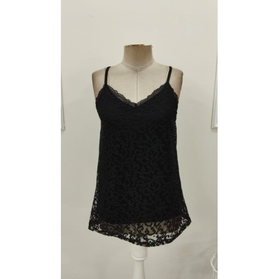 Kadın Ip Askılı V Dantel Yakalı Dantel Bluz, 32691