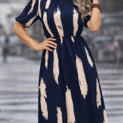 Kadın Kısa Kollu Yarı Balıkçı Yaka Ceplı Desenli Midi Elbise, 32694 Kadın Kısa Kollu Yarı Balıkçı Yaka Ceplı Desenli Midi Elbise, 32694