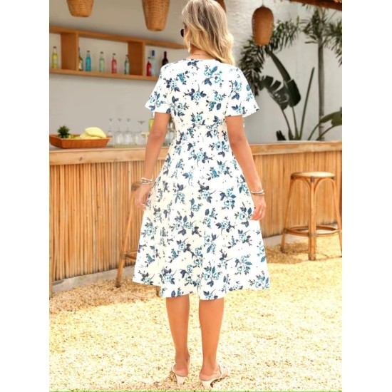 Kadın Kısa Kollu Kruvaze Yakalı Mini Desenli Süprem Elbise , 32716 Kadın Kısa Kollu Kruvaze Yakalı Mini Desenli Süprem Elbise , 32716