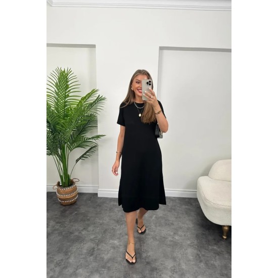 Kadın Kısa Kollu Yırtmaç Detaylı Salaş Viskon Elbise , 32713 Kadın Kısa Kollu Yırtmaç Detaylı Salaş Viskon Elbise , 32713