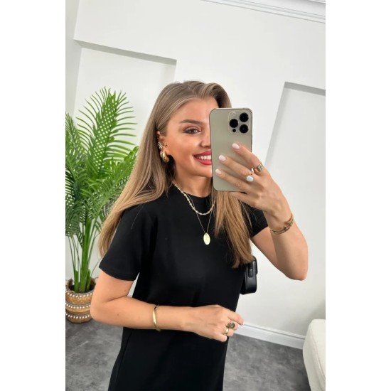 Kadın Kısa Kollu Yırtmaç Detaylı Salaş Viskon Elbise , 32713 Kadın Kısa Kollu Yırtmaç Detaylı Salaş Viskon Elbise , 32713