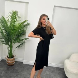 Kadın Kısa Kollu Yırtmaç Detaylı Salaş Viskon Elbise , 32713 Kadın Kısa Kollu Yırtmaç Detaylı Salaş Viskon Elbise , 32713