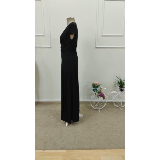 Kısa Kollu Derın V Yakalı Belden Buzgulu Yırtmaçlı Uzun Sandy Elbise, 32708 Kısa Kollu Derın V Yakalı Belden Buzgulu Yırtmaçlı Uzun Sandy Elbise, 32708