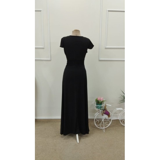 Kısa Kollu Derın V Yakalı Belden Buzgulu Yırtmaçlı Uzun Sandy Elbise, 32708 Kısa Kollu Derın V Yakalı Belden Buzgulu Yırtmaçlı Uzun Sandy Elbise, 32708