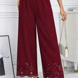 Kadın Yüksel Bel Beli Lastıklı çiçek Desenli Lazer Kesım Detaylı Ithal Krep Pantolon, 32707 Kadın Yüksel Bel Beli Lastıklı çiçek Desenli Lazer Kesım Detaylı Ithal Krep Pantolon, 32707