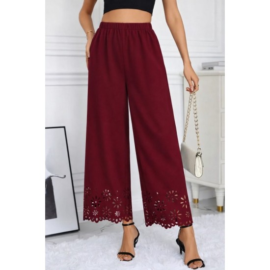 Kadın Yüksel Bel Beli Lastıklı çiçek Desenli Lazer Kesım Detaylı Ithal Krep Pantolon, 32707 Kadın Yüksel Bel Beli Lastıklı çiçek Desenli Lazer Kesım Detaylı Ithal Krep Pantolon, 32707