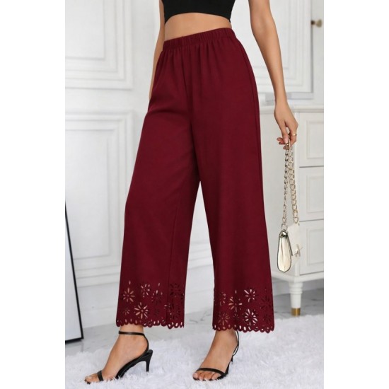 Kadın Yüksel Bel Beli Lastıklı çiçek Desenli Lazer Kesım Detaylı Ithal Krep Pantolon, 32707 Kadın Yüksel Bel Beli Lastıklı çiçek Desenli Lazer Kesım Detaylı Ithal Krep Pantolon, 32707