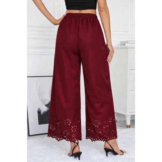 Kadın Yüksel Bel Beli Lastıklı çiçek Desenli Lazer Kesım Detaylı Ithal Krep Pantolon, 32707 Kadın Yüksel Bel Beli Lastıklı çiçek Desenli Lazer Kesım Detaylı Ithal Krep Pantolon, 32707