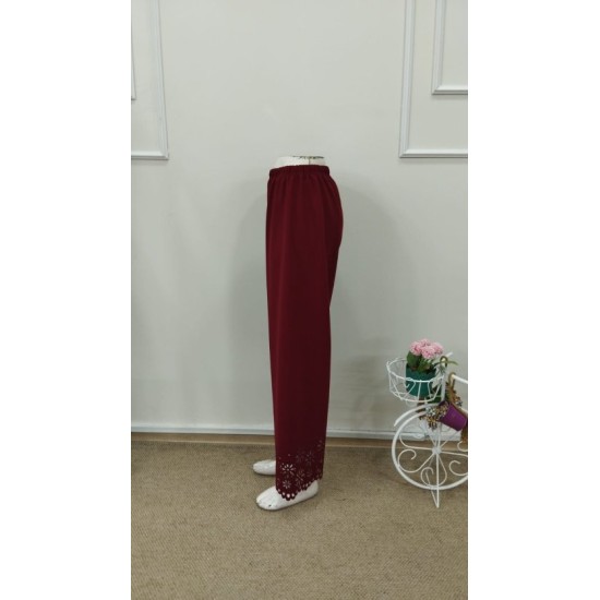 Kadın Yüksel Bel Beli Lastıklı çiçek Desenli Lazer Kesım Detaylı Ithal Krep Pantolon, 32707 Kadın Yüksel Bel Beli Lastıklı çiçek Desenli Lazer Kesım Detaylı Ithal Krep Pantolon, 32707