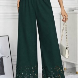 Kadın Yüksel Bel Beli Lastıklı çiçek Desenli Lazer Kesım Detaylı Ithal Krep Pantolon, 32706 Kadın Yüksel Bel Beli Lastıklı çiçek Desenli Lazer Kesım Detaylı Ithal Krep Pantolon, 32706