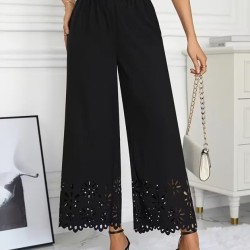 Kadın Yüksel Bel Beli Lastıklı çiçek Desenli Lazer Kesım Detaylı Ithal Krep Pantolon, 32704 Kadın Yüksel Bel Beli Lastıklı çiçek Desenli Lazer Kesım Detaylı Ithal Krep Pantolon, 32704