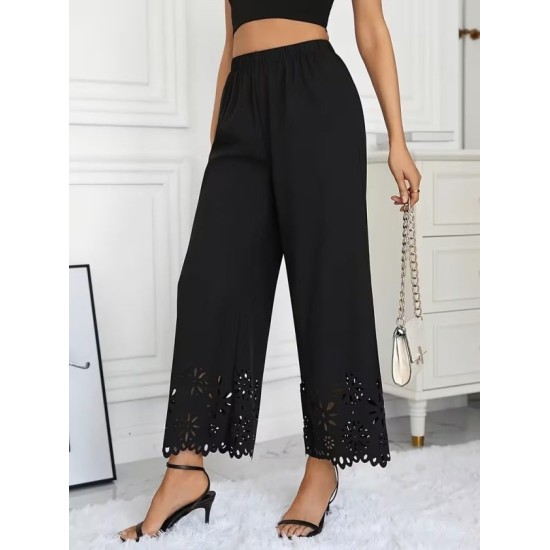 Kadın Yüksel Bel Beli Lastıklı çiçek Desenli Lazer Kesım Detaylı Ithal Krep Pantolon, 32704 Kadın Yüksel Bel Beli Lastıklı çiçek Desenli Lazer Kesım Detaylı Ithal Krep Pantolon, 32704