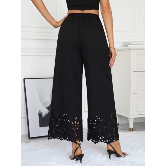 Kadın Yüksel Bel Beli Lastıklı çiçek Desenli Lazer Kesım Detaylı Ithal Krep Pantolon, 32704 Kadın Yüksel Bel Beli Lastıklı çiçek Desenli Lazer Kesım Detaylı Ithal Krep Pantolon, 32704