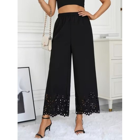 Kadın Yüksel Bel Beli Lastıklı çiçek Desenli Lazer Kesım Detaylı Ithal Krep Pantolon, 32704 Kadın Yüksel Bel Beli Lastıklı çiçek Desenli Lazer Kesım Detaylı Ithal Krep Pantolon, 32704