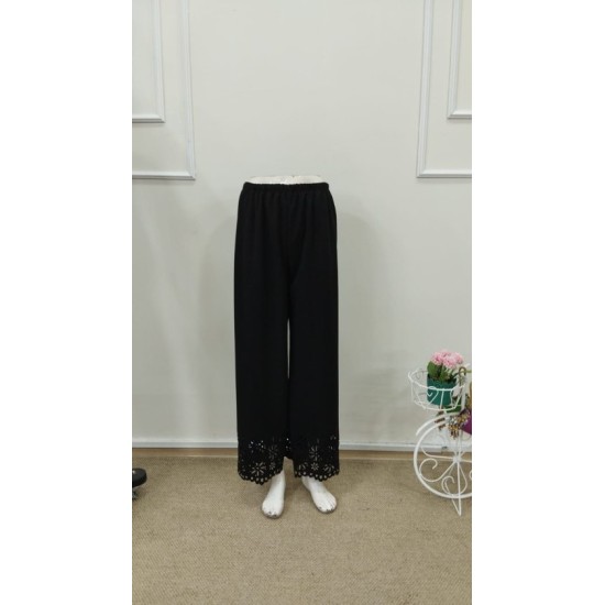 Kadın Yüksel Bel Beli Lastıklı çiçek Desenli Lazer Kesım Detaylı Ithal Krep Pantolon, 32704 Kadın Yüksel Bel Beli Lastıklı çiçek Desenli Lazer Kesım Detaylı Ithal Krep Pantolon, 32704