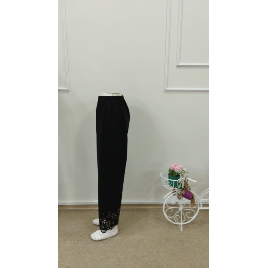 Kadın Yüksel Bel Beli Lastıklı çiçek Desenli Lazer Kesım Detaylı Ithal Krep Pantolon, 32704 Kadın Yüksel Bel Beli Lastıklı çiçek Desenli Lazer Kesım Detaylı Ithal Krep Pantolon, 32704