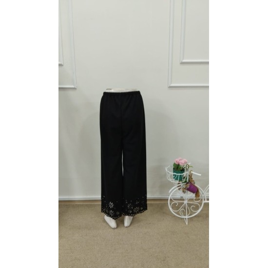 Kadın Yüksel Bel Beli Lastıklı çiçek Desenli Lazer Kesım Detaylı Ithal Krep Pantolon, 32704 Kadın Yüksel Bel Beli Lastıklı çiçek Desenli Lazer Kesım Detaylı Ithal Krep Pantolon, 32704