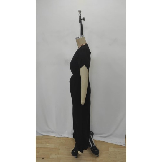 Kadın Kısa Kollu Kruvaze Yakalı Belden çiçek Aksesuarlı Yırtmaçlı Ithal Krep Elbise , 32718