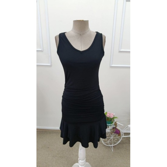 Kadın Askılı V Yakalı Buzgulu Fırfırlı Kısa Sandy Elbise, 32722