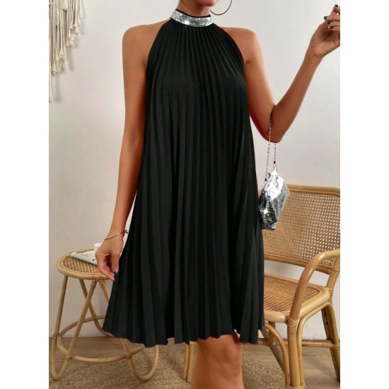 Kadın Balıkçı Yaka Omuzlardan Açık Pılelı Kısa Janjan Krep Elbise, 32731 Kadın Balıkçı Yaka Omuzlardan Açık Pılelı Kısa Janjan Krep Elbise, 32731